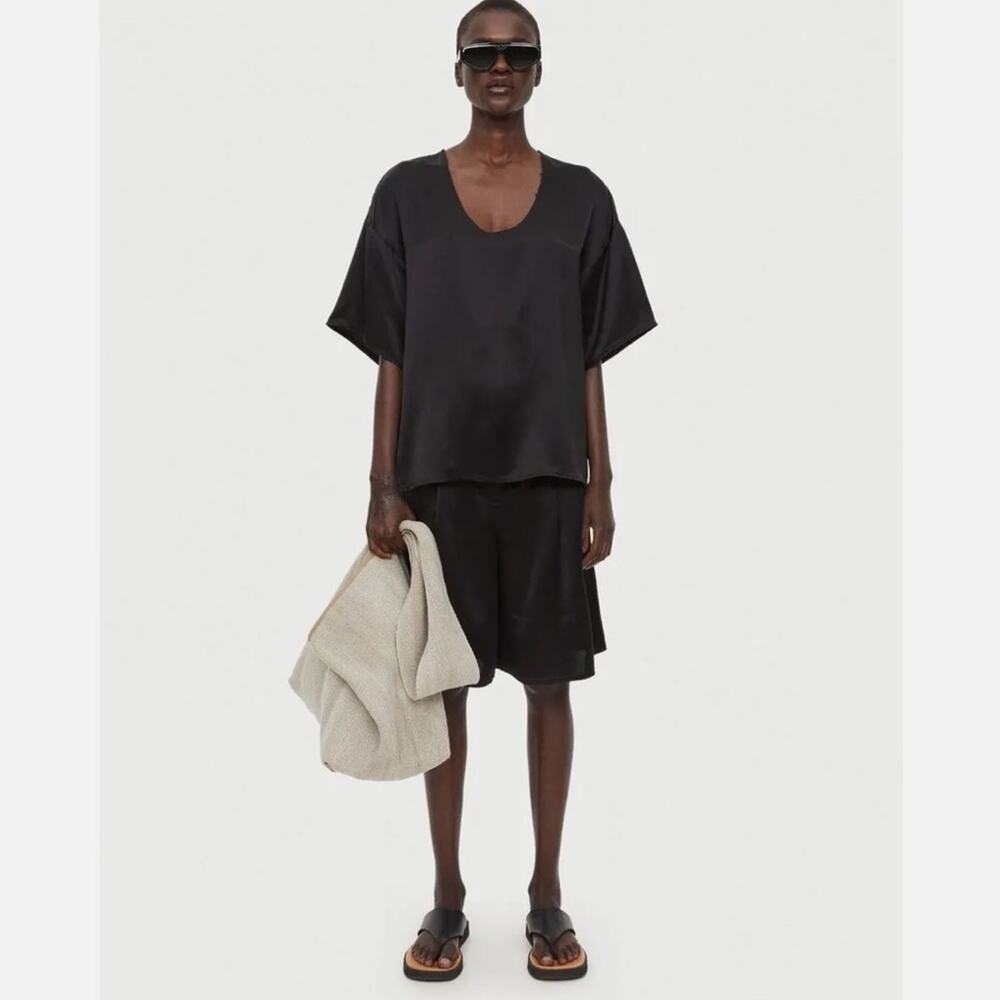 By Malene Birger Blouse Pilavis Satin Top Black Women EU 38 US 8 Boxy NEW $350